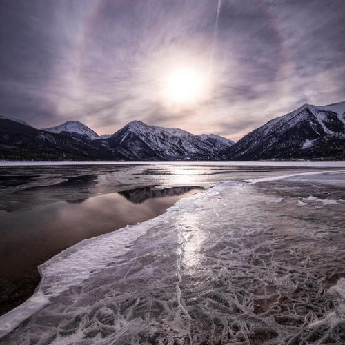 Golden skies meet tranquil waters: twin lakes, colorado, adorned by the beauty of a mesmerizing sunset.