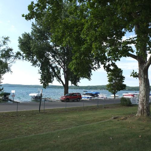 Exterior:  the huge fenced-in yard with crystal lake in the background.