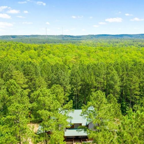 Beautiful pines surround this lodge.