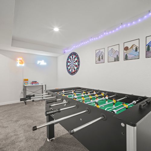 A small desk is included in the game room for your use. The foosball table will provide fun for hours!