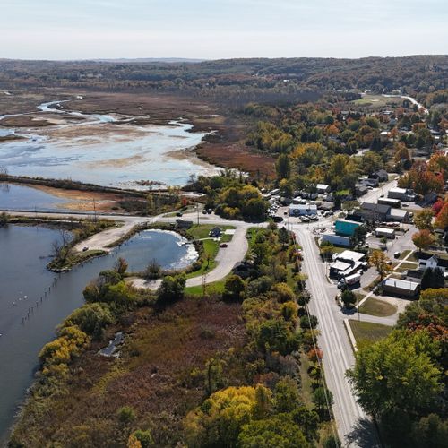 Exterior:  downtown elberta on the right and the betsie river and the bridge to frankfort on the left.