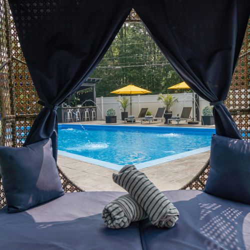 Cabanas on the pool deck are fabulous for lounging on a summer afternoon.