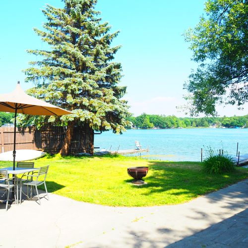 Overall:  the backyard and lakefront in the summer