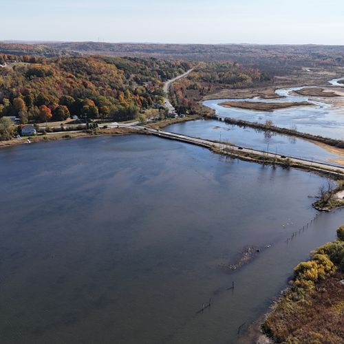 Exterior:  the betsie river as it becomes the "bayou" of betsie lake with the bridge between elberta and frankfort in the photo.