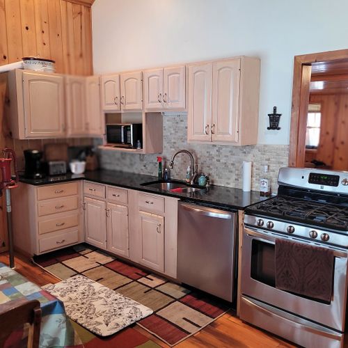Kitchen:  the home has a very large kitchen with all appliances including a dishwasher as well as a dining area that seats 4 adults.