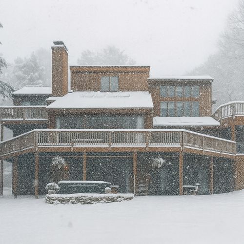 Digitally edited to showcase winter ambiance; home may appear differently depending on the season.