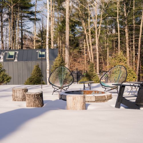 View from the fire pit towards the cabin