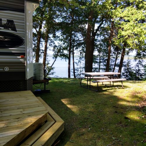 Exterior:  the private picnic table for the property and the view of the lake.