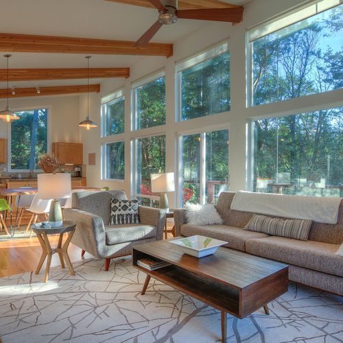 Sunlit open living room and common area