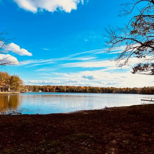 Exterior:  the private lakefront in the fall.