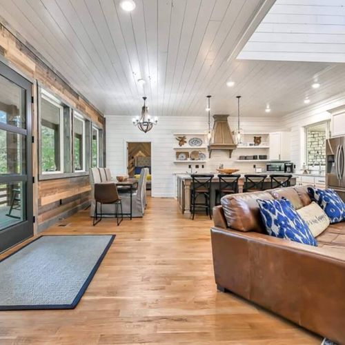 Upon entering the cabin you are greeted with an open-concept layout.
