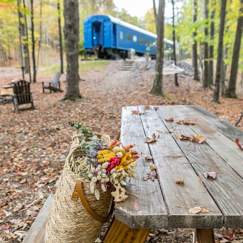 Picnic table perfect for candle lit dinners.