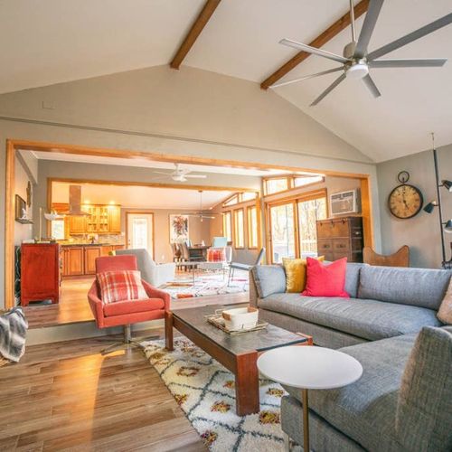 Enjoy the fireplace and comfy sectional couch for chilly nights.