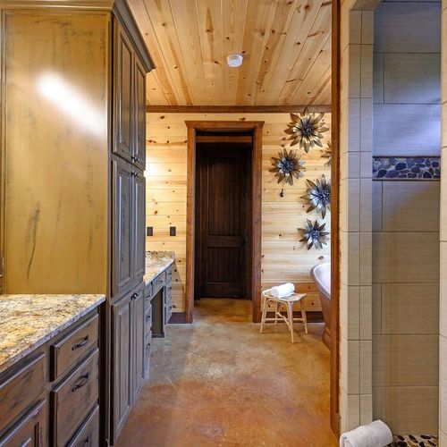 This private bathroom has a walk-in shower as well as a soaking tub!