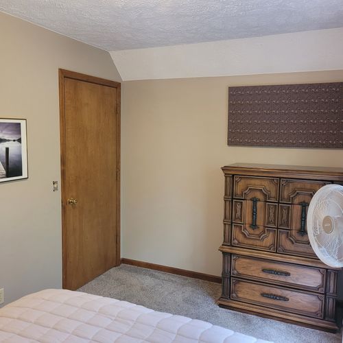 BEDROOM #3 (SECOND FLOOR):  Comfy bed with a queen-size bed, nightstand, and closet.