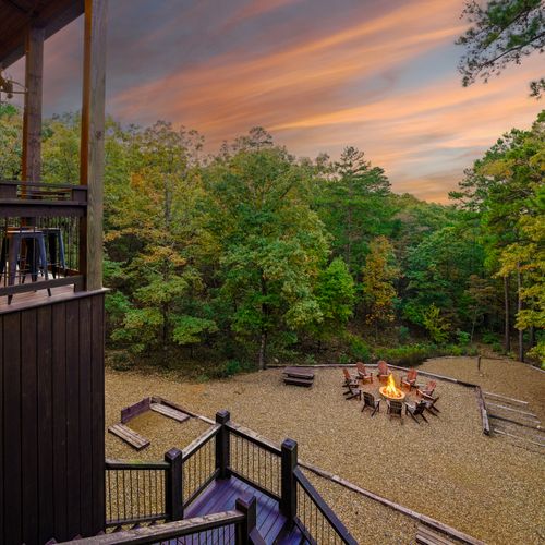 Follow the deck and you’ll discover even more ways to relax and play: a huge backyard, a horseshoe pit, and a giant firepit perfect for roasting marshmallows and telling stories.