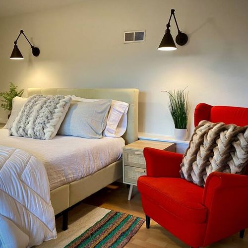 Comfortable lounging with reading lights.