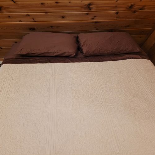 Bedroom #3 (no door / open to stairwell):  large upstairs loft bedroom features a queen-size bed and a trundle bed (i. E. A twin bed with a twin bed below it). Also has its own a/c unit.
