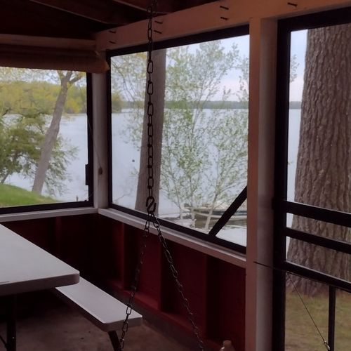 Front porch:  the cabin has a fun front porch that is screened-in, has a swing and picnic table, and has a great view of little platte lake.
