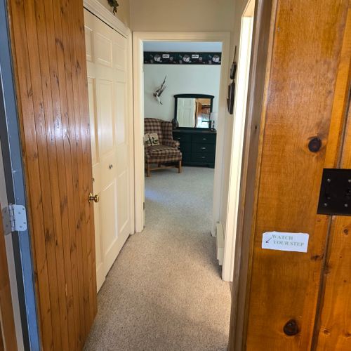 Bedroom #1:  this is the hallway that goes from the living room to bedroom #1 in the back of the cabin.