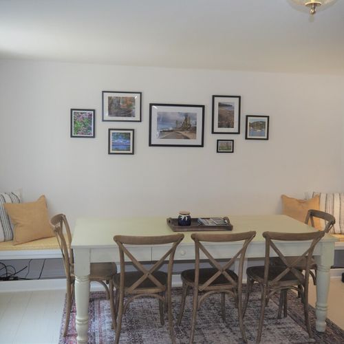 Dining area:  there's a lovely dining area next to the living room at the front of the house. The dining area has seating for up to 8 adults.