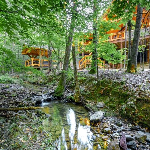 The creek that flows directly beside the cabin.