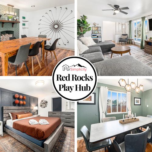 Welcome to the co red rocks play hub, a spacious 6-bedroom house with a lovely master suite, basement game room with projector,  covered patio, and a fully-equipped kitchen.