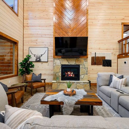 This gas fireplace is just one of three offered at this cabin!