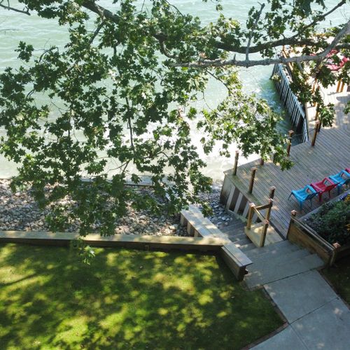 Exterior:  looking down at the private lakefront. =