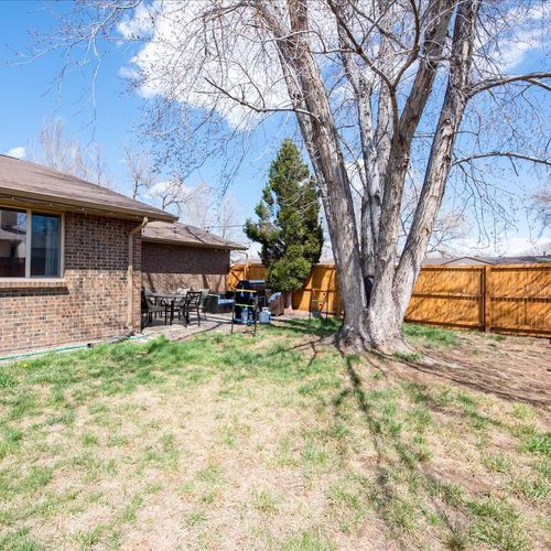 A secure and inviting fenced yard, perfect for outdoor activities with your family or furry companions.