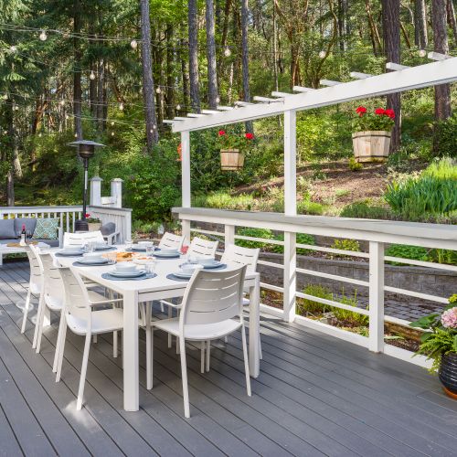 Dining for eight with easy access from both the kitchen and dining room.