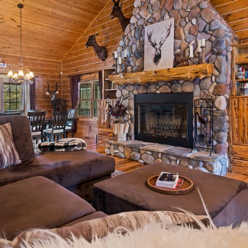 Living room:  spectacular living room with huge stone fireplace!