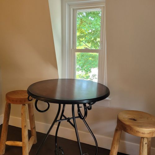 Tower:  the third floor tower is small, but there is a table and chairs along with a lamp provided for guest usage.