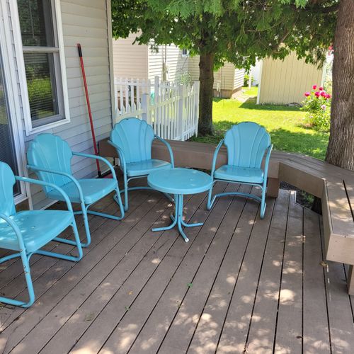 EXTERIOR:  The shaded and relaxing backyard deck, with a nice view of Crystal Lake.