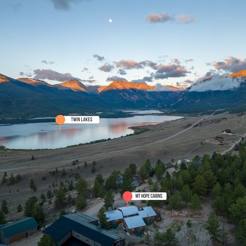 Our cabins perched above crystal-clear waters of twin lakes, colorado.