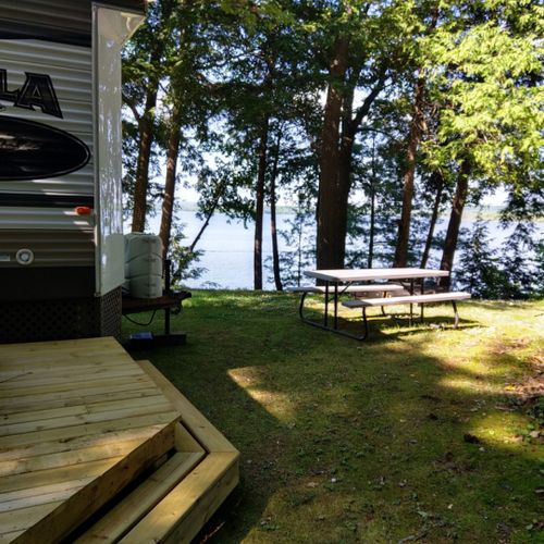 Exterior:  the private picnic table for the property and the view of the lake.