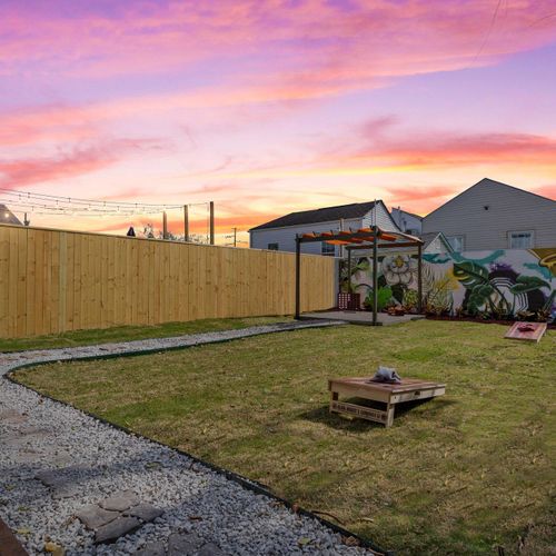 outdoor view of our spacious backyard during sunset