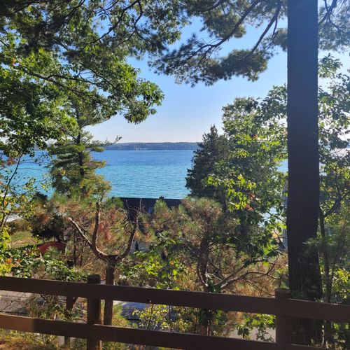 OVERVIEW:  The gorgeous view of Crystal Lake from the large deck, highlighting the multiple Caribbean colors of Crystal Lake
