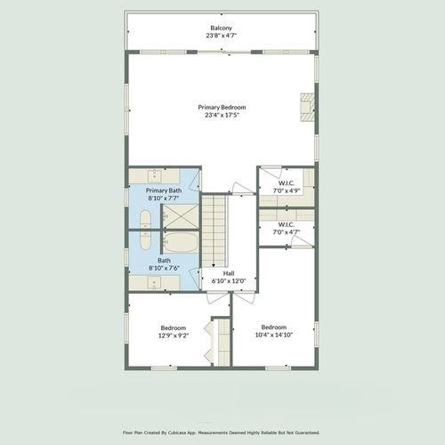 UPPER LEVEL:  Map of the upper level of the home.  Note that it shows the primary bedroom that has its own private balcony (with lakeview) and its own private ensuite bathroom.  There are also 2 other bedrooms and a common bathroom on the level.