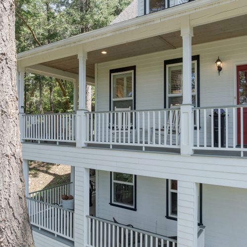 There is seating all along both balconies for enjoying the trees and views