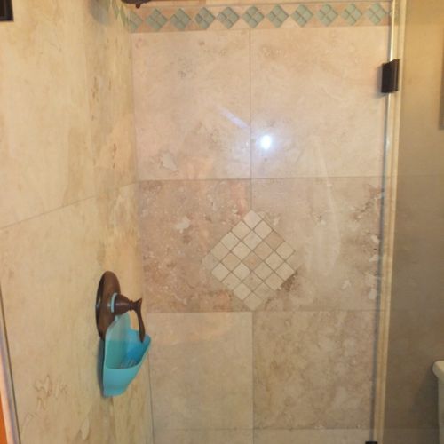 Bedroom #3:  another view of the beautiful shower in the en suite bathroom (private attached bathroom) that is connected to bedroom #3.