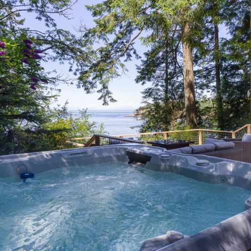 Enjoy the hot tub with views to the west.  Did we mention West Beach has the best sunsets on Orcas Island?