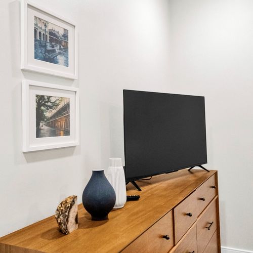 Entertainment console with modern details