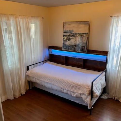 Need more space? The couch folds out into a cozy bed for your extra guest.