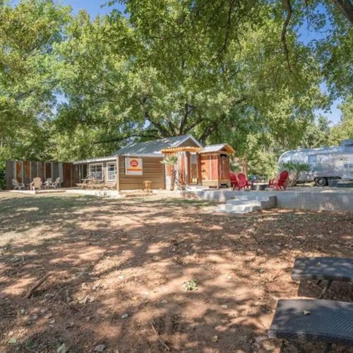 The Airstream and The River Cabin along the Brazos River
