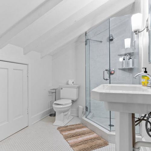 bathroom space with a beautiful walk in shower | upstairs