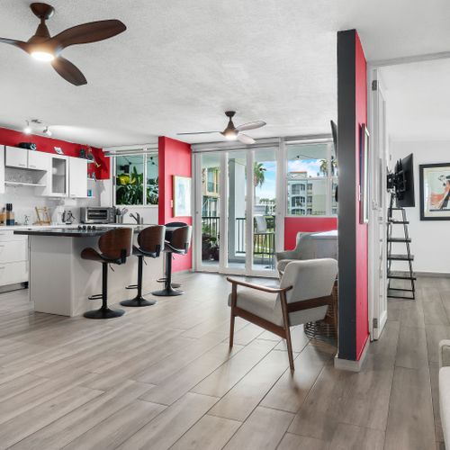 Beautifully designed living and dining area with comfortable seating and outdoor views. Perfect for connecting.