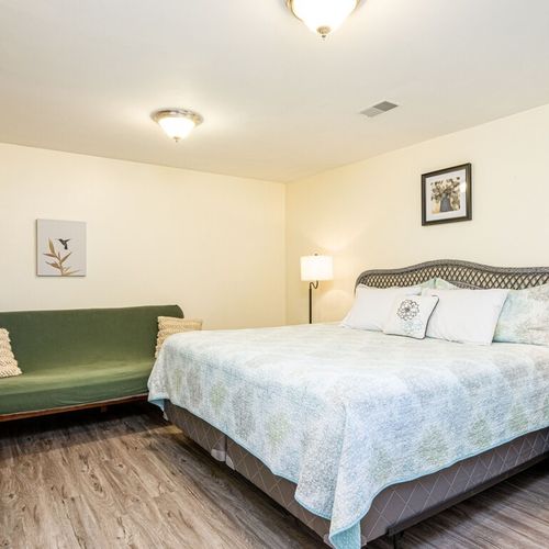 Bedroom #5 (lower level):  this is a very large bedroom with a king-size bed, sofa, closet, and dresser.