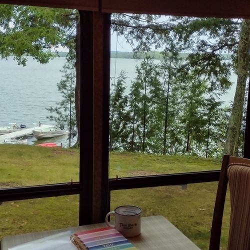 Dining area:  there is a dining area for 4 adults, which also has a great view of little platte lake.