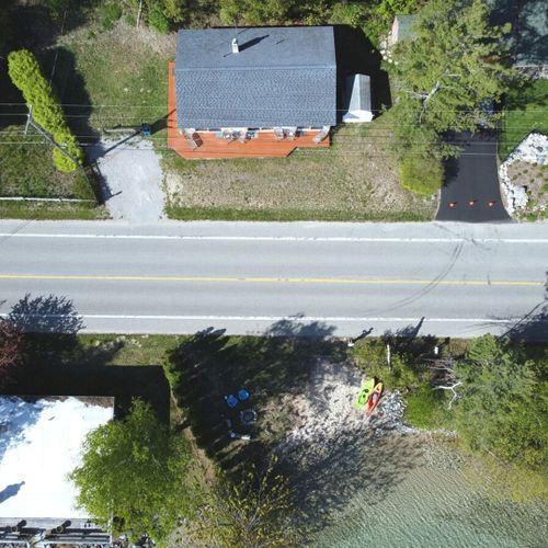 Exterior:  an aerial photo from directly above the private beach.